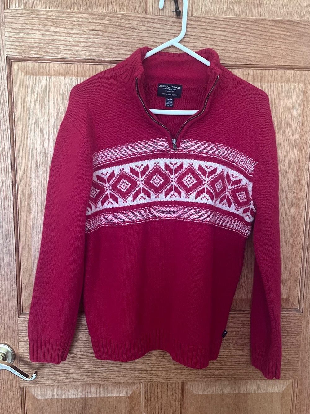 American Eagle Outfitters Red wool blend Zip-Neck Fair Isle Sweater